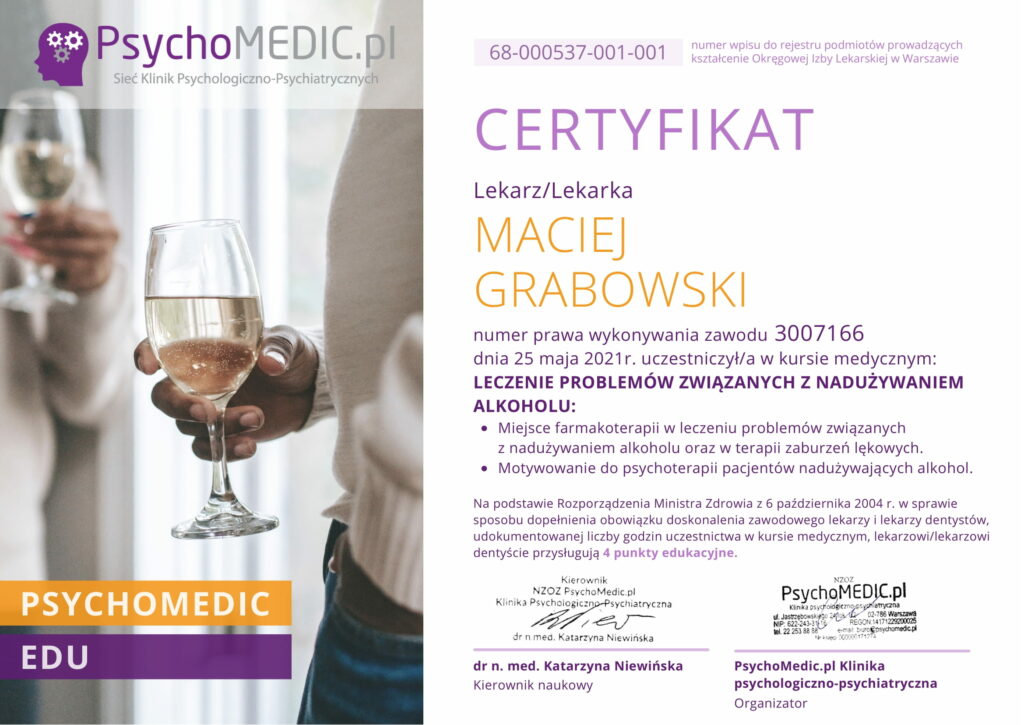 Certyfikat dla Macieje Graowskiego